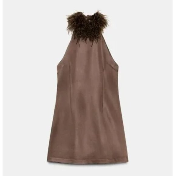 ZARA FEATHER HALTER DRESS - Picture 1 of 10